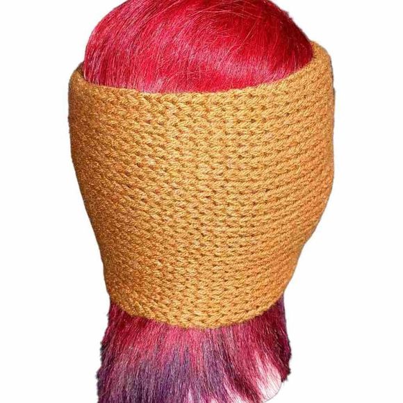 Handmade Crochet Bow Knot / Turban Style Headband Earmuffs, Camel Color, New - Picture 4 of 5
